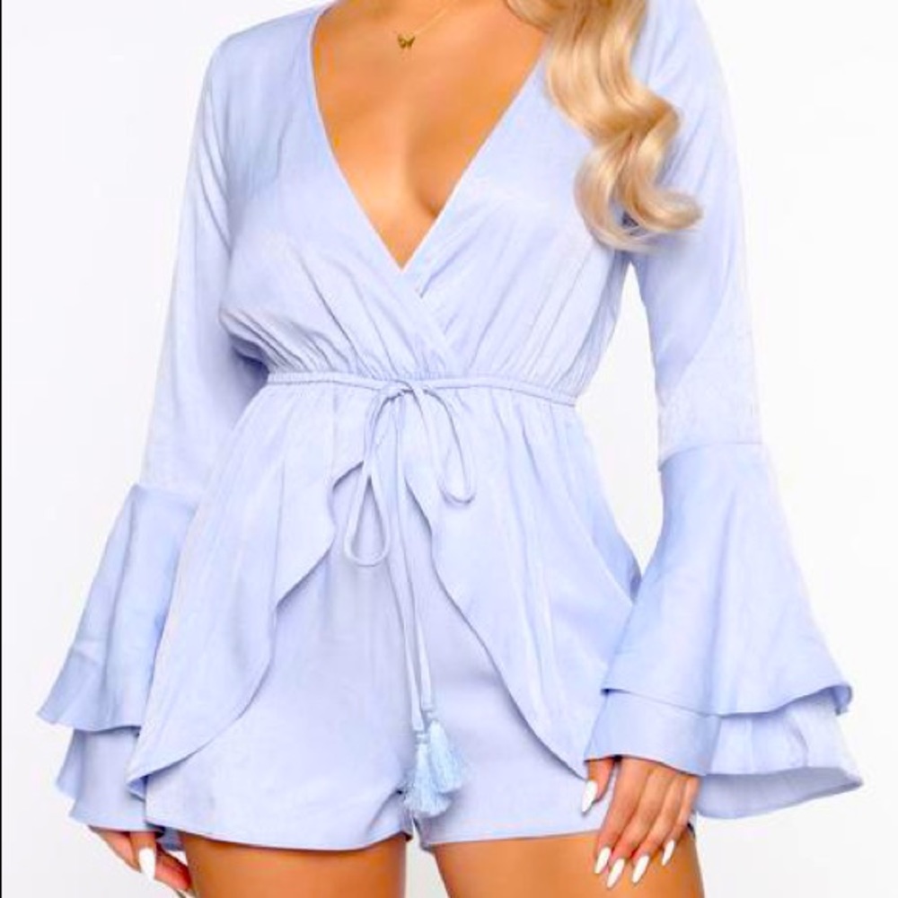 FASHION NOVA - blue flowy romper.